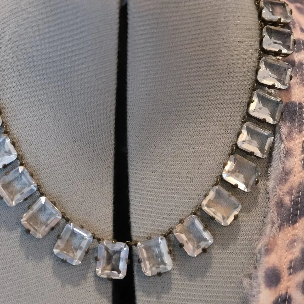 J Crew crystal rhinestone necklace with black ribbon tie - Picture 2 of 3